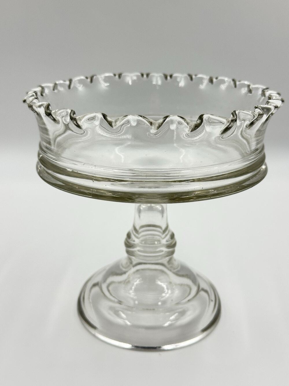 Vintage Clear EAPG Lace Compote Pedestal Stand Elegant Glass Decor Lace Ruffle